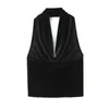 Women's Tanks European And American 2024 Autumn Style Slim Fit Backless Design Black Velvet Halter Neck Top 7969267