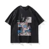 TKPA High Street använde Wash Funny Cartoon Printed Short Sleeve T-shirts för män och kvinnor Ins China-Chic Brand Oversize