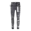 Herren Jeans Lila Marke Faltig Grau Mode Hosen Herren Streetwear Zerrissene LongNY6S