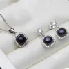 Sets Vintage natürliche Süßwasserperlen-Schmuckset, 925 Sterling Silber Perlenkette und Ohrring-Sets Weiß Schwarz