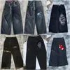 Mens Jnco jeans streetwear lila jeans y2k jeans hip hop tecknad grafisk tryck vintage baggy jeans svarta byxor män kvinnor hög midja bred ben sanna jeans byxor