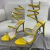 Sandales habillées Chaussures à talons hauts Sandal Designer de luxe Crystal Bride à la cheville Enroulement 10Mm Talon aiguille à la mode pour femmes Rene Caovilla 57