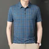 Herenpolo's 2024 Zomer Korte Mouw Polo Kraag Geruite Streep Mode Engelse Stijl Casual Losse Trui Formele Knop T-shirt tops