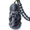 Pendants Natural Black Obsidian Guan Yin Pendant Collier Carnet Handscarved Bijoux accessoires