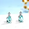 Anelli Creati Bluastro Verde Smeraldo Pera Pietra preziosa Solido Sterling 925 Set di gioielli in argento per le donne Anello Collana Orecchino per Matrimonio