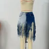 Women's Shorts Blue Contrast Jeans 2024 Summer Fringed Stretch High Waist Short Style Ladies Fashion Sexy Denim XL