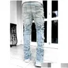 Men'S Jeans Mens 2023 Torn Pants Designers Jean Hombre Trousers Men Embroidery Work Ripped For Tren Motorcycle Pant Drop Delive Deli Dhfxg