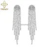 Stud Treazy New Rhinestone Wedding Drop Earrings for Women Silver Color Crystal Bridal Long Tassel Hanging Earring Night Club Jewelry YQ240129