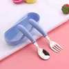 Dinnerware Sets 2pcs Stainless Steel Baby Tableware Set Portable Spoon And Fork With Storage Box Cute Cutlery Small Teal Table