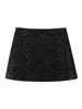 Tvådelt klänning Autumn Womens Club Style Black Shiny paljetter Långa blazrar med kjolar vår 2024 Fashion Loose Jackets kjoldräkter