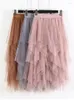 Skirts 2024 Long Tulle Skirt Women Fashion Spring Summer High Waist Pleated Maxi Female Pink White Black School Sun