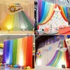 Fast color Multicolor Bay Window Screening Solid Door Curtain Drape Panel Sheer Tulle For Living Room Wedding Decoration 240129