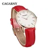Cagarny Women 시계 디자이너 패션 캐주얼 쿼츠 시계 가죽 스트랩 골드 260k