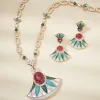 Ensembles multicolores grandes pierres rouges vertes vertes turquoise malachite fanshaped boucles d'oreilles