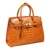 AABkin BKing Designer Totes Sac Serrure Boucle Motif Crocodile Sac En Cuir Véritable Grande Capacité Femme Une Épaule Sac À Main W7K0