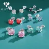 أقراط 4Claw حقيقية Moissanite Stud أقراط للنساء 925 Sterling Silver Congring White Pink Red Green Diamond arring with Gra