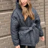 Manteau en coton élégant avec capuche pour Femme, veste chaude de couleur unie, gilet à lacets, vêtements Manteau Femme