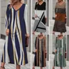 Robes décontractées Colorblock Robe col en V longue patchwork sequin col en V midi pour les femmes printemps automne a-ligne douce mi-mollet