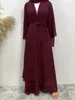 ملابس عرقية شيفون الأنيقة Abaya Dubai الإسلامية للسيدات الثاردي رداء الشرق الأوسط الصلبة ألوان عربية من أجل النساء القماش