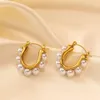 OEM 316L stainless steel gold-plated tempered gorgeous imitation pearl ring earrings suitable for women's Christmas gifts waterproof 240129