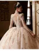 Robes de mariée de balle arabe de la princesse Dubaï Nouvelle taille plus chérie Train de balayage arrière Robe brillante robes de mariée blinging perles paillettes de mer robe 403
