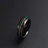 Poya hurtowa modna biżuteria męska 8 mm czarny plated Koa Wood Inlay InLay Blue Opal Tungsten Pierścień na ślub