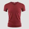 T-shirts voor heren Nieuwe heren T-shirts Pure kleur V-kraag Korte mouwen Tops Tees Heren T-shirts Zwarte panty's Man T-shirts Fitness voor mannelijke kleding