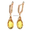 Stud SYOUJYO Luxury Shiny Pendant Earrings 585 Rose Gold Color Natural Yellow Water Drop Zircon Inlay Wedding Party Fashion Jewelry YQ240129