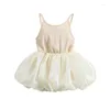 Flickaklänningar 2024-02-24 LIORITIIN 0-5 år Toddler Girls Summer Sling Dress Sleeveless Pleated Hem Patchwork Princess 2Colors