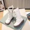 Boots Knee-length Girls With Pearls Arrival Children Fashion Patent Leather Kids Shoes Lace-up Knights'