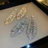 Stud FYUAN Mode Kristallen Oorbellen in Veerstijl voor Vrouwen Goud Zilver Kleur Geometrische Strass Dangle Oorbellen Sieraden Cadeau YQ240129
