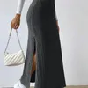 Jupes Style de banlieue jupe couleur unie longue rayée taille haute tricoté Maxi pour les femmes épais chaud cheville longueur coupe ajustée