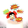 Attrezzi per torte 6 pezzi Cartoon Super Hero Happy Birthday Topper Set Boom Pow Cupcake di carta per decorazioni per feste per bambini