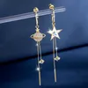 Stud JWER New Trend Star Earth Orecchini lunghi con nappa pendente per le donne Orecchini pendenti con dichiarazione di cristallo pianeta Gioielli per feste di nozze YQ240129