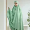 Etniska kläder Satin Abaya och Khimar Set för kvinnor Caftan 2 Piece Islamiska huva Abayas Ramadan Eid Muslimska bönplagg Dubai Turkiet