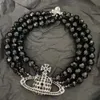 Halskette Viviane Vivienen Westwoods Designerin für Frauen Satellitenplanet Kaiserin Witwe XIs Dreischicht schwarze Perlen Halskette Damen Perlen Perlen