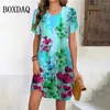 Robes décontractées Vintage Tie Dye Peinture à l'huile Femmes Plus Taille Été 2024 Manches courtes Mini Robe Rétro Fleur Imprimer