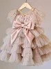 パールズビーズプリンセスフラワーガールドレス結婚式のための新しいパーティー20234 TUTU MULTILAYER MESH PARTY KIDS FORMAL WEAR WEAR TODDLER GLITZセレモニーページェントドレス