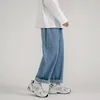 Korean Fashion Men's Baggy Jeans Classic All-match Solid Color Straight-leg Denim Wide-leg Pants Male Light Blue Grey Black 240126