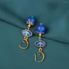 Kolczyki Dangle Summer Ethnic Blue Long Natural Stone Drop Vintage Cloisonne Agate Chiński styl biżuterii dla kobiet