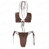 ملابس السباحة النسائية Vamos Todos 2021 Summer Brown String Bikini 2 قطعة مجموعة نساء مثير الشاطئ الزي بدلة السباحة الساخنة Swimsuit الحرة الحجم T240129
