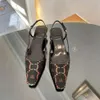 Femmes Chaussures Slingback Sandales Mi Talon Maille noire avec cristaux étincelants Chaussures imprimées Caoutchouc Cuir été Cheville Sangle Pantoufles