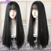 IYUE Long Straight Black شعر مستعار مع شعر مستعار BAND للنساء للنساء شعر طبيعي مقاوم للحرارة لحفلة COSPLAY اليومية عيد الهالوين 240118