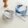 Hair Clips Korean Summer Printing Fabrics Fashion Wide Edge Headband Vintage High Top Cross Accessories For Woman Girls