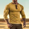 メンズTシャツラウンドネックソリッドテック7ポリエステルスパンデックス長袖男性ルーズフィットアスレチックトップスカジュアル