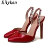 Shinestone moda Eilyken 264 Autumn Metal Hollow Out Women Pumps elegant pontiagudo de salto alto de salto alto