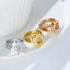 Cluster Rings Luxury Stainless Steel Ring For Women Girl Flower Shape Gold /Silver/Rose Color Hollow Party Jewelry