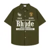 Rhude Shirt Designer Qualité originale Hommes Chemises décontractées Marque de mode Lettre imprimée à manches courtes pour hommes et femmes High Street Casual