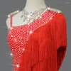 Bühnenkleidung Professionelles rotes lateinamerikanisches Tanzkleid Sexy Damen Party Fransenrock Kabarett Ball Praxis Weibliche Kleidung Prom Kostüm Samba