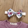 Kledingsets baby baby meisjes ruches effen romper bodysuit bloemen broek hoofdband outfits 6-delige set